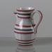 Stig Lindberg for Gustavsberg, Sweden, striped earthenware pitcher in pink, gray and white K2065