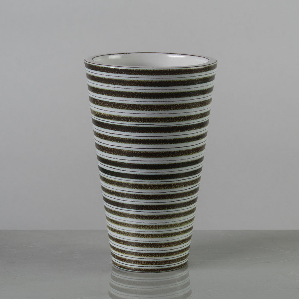 Stig Lindberg for Gustavsberg, Sweden, striped earthenware vase in greenish brown and white K2221
