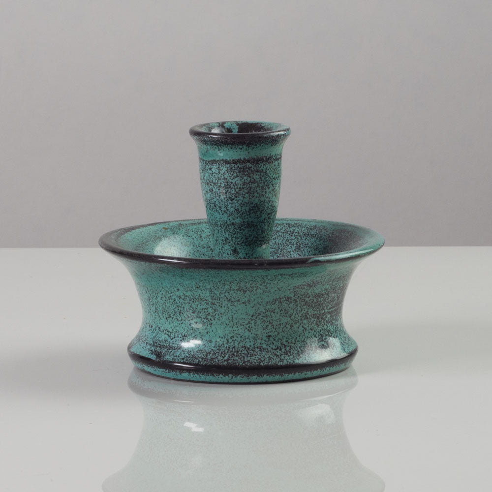 Svend Hammershøi for Kähler Keramik, Denmark, earthenware candleholder with green and black glaze N8693