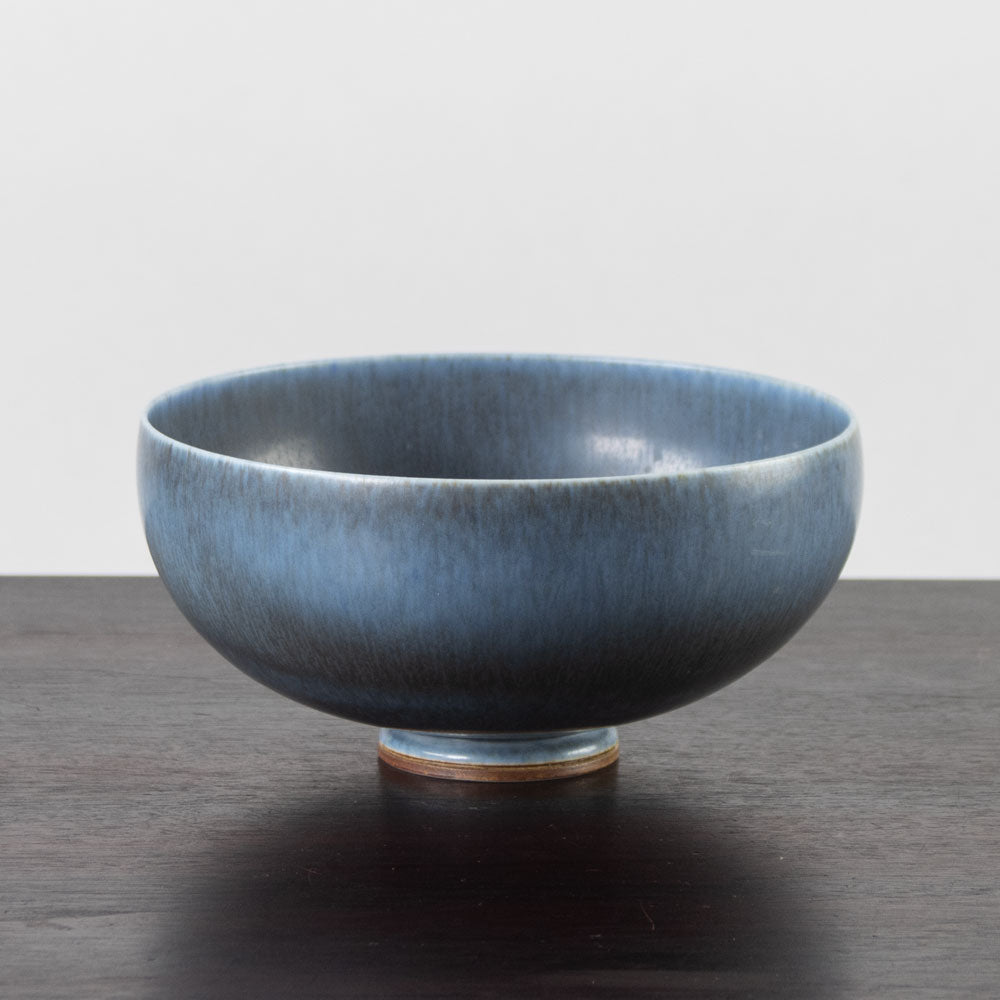 Group of three vases and a bowl with blue haresfur glaze by Berndt Friberg for Gustavsberg, Sweden