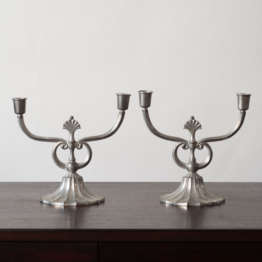 JL Hultmann for Svenskt Tenn, Sweden, pair of pewter double candlesticks J1531