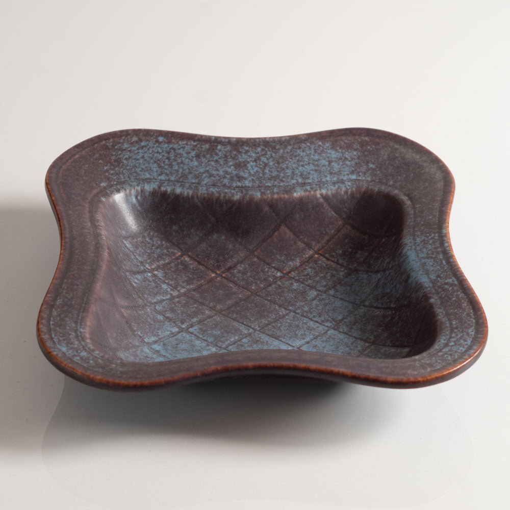 Gunnar Nylund for Rorstrand, Sweden, stoneware dish with blue and brown glaze H1103
