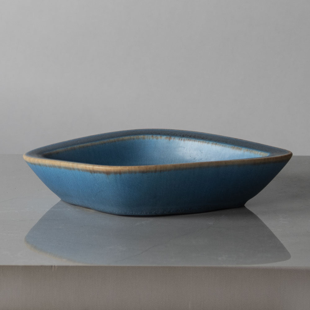 Gunnar Nylund for Rörstrand, ceramic diamond-shaped bowl with blue glaze J1722