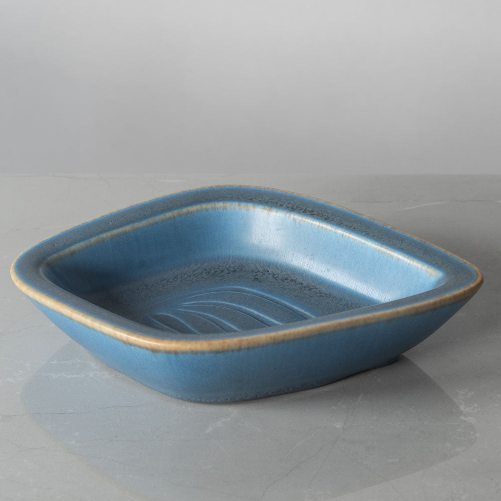 Gunnar Nylund for Rörstrand, ceramic diamond-shaped bowl with blue glaze J1722