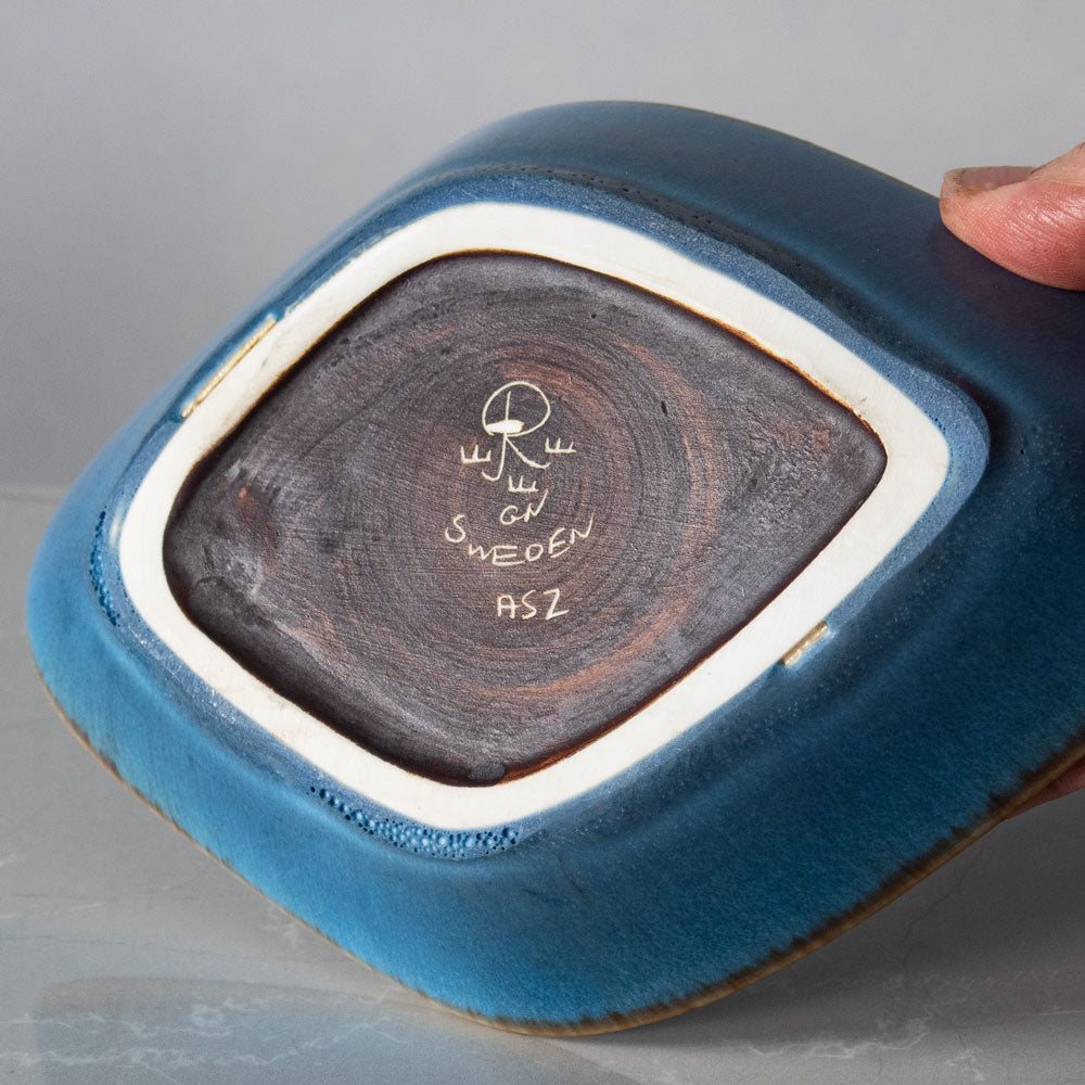 Gunnar Nylund for Rörstrand, ceramic diamond-shaped bowl with blue glaze J1722