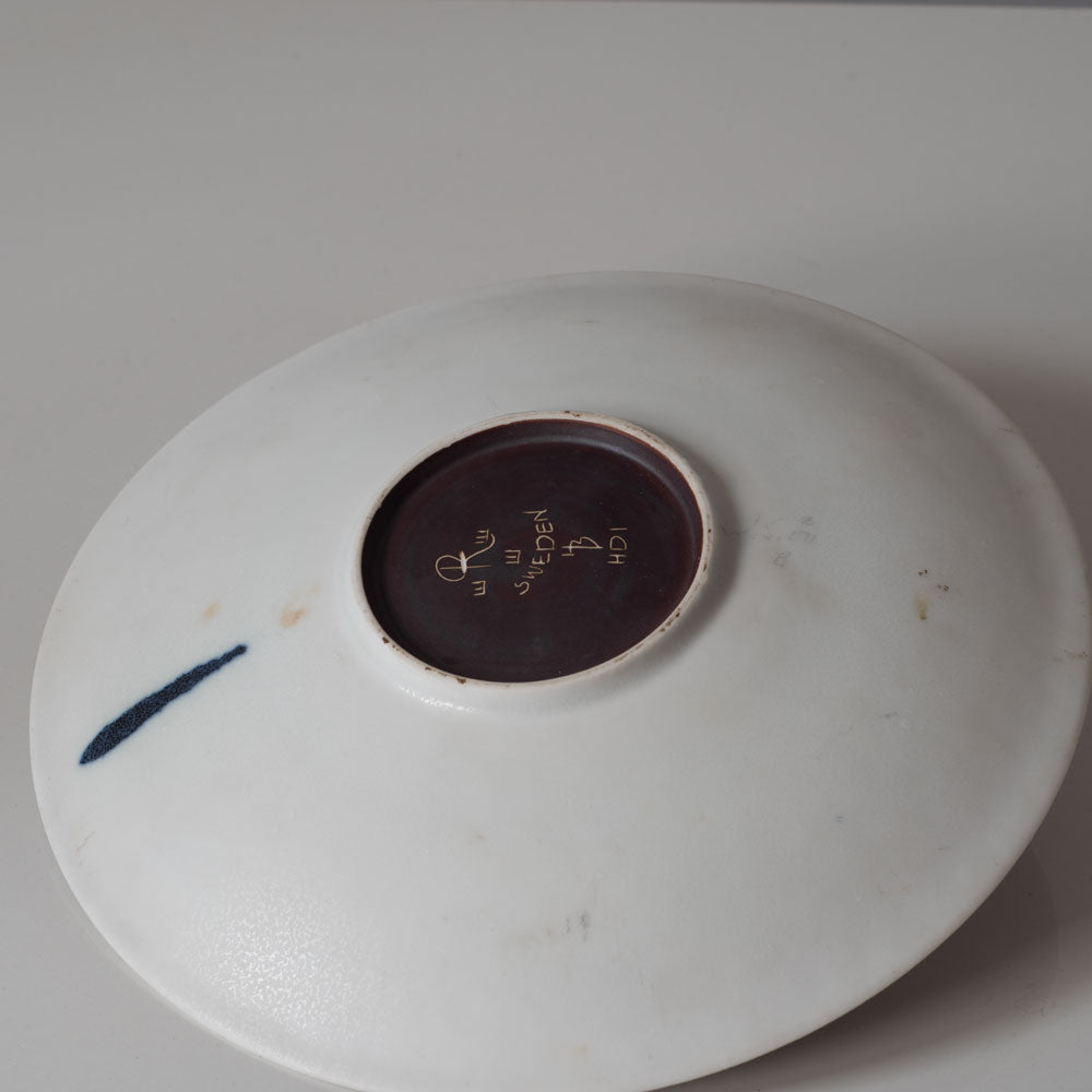 Hertha Bengtson for Rörstrand, Sweden, stoneware dish with illustration to interior K2659