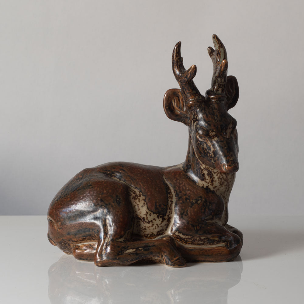 Knud Kyhn for Royal Copenhagen, Denmark, large stoneware figure of a stag with Sung glaze k2386