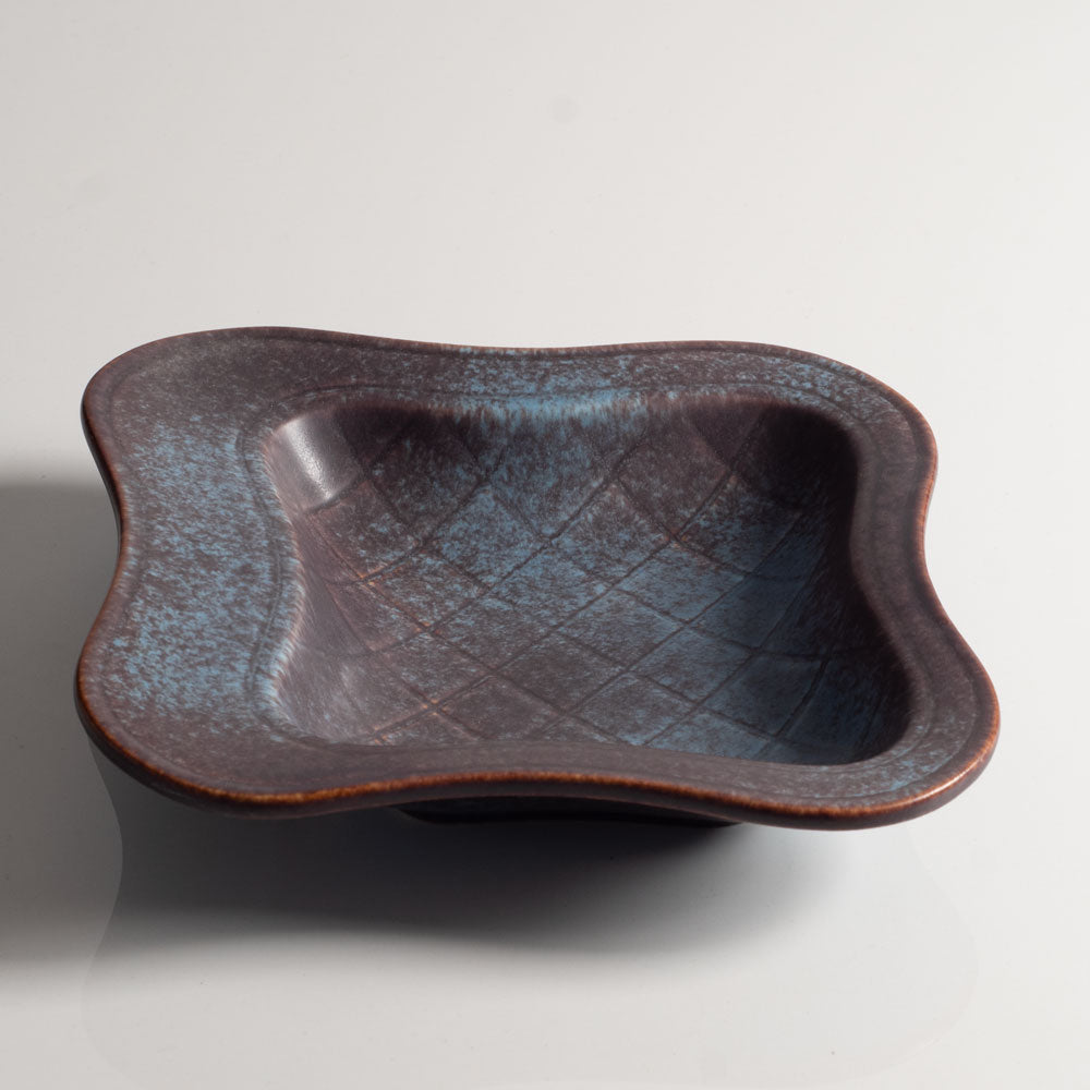 Gunnar Nylund for Rorstrand, Sweden, stoneware dish with blue and brown glaze H1103