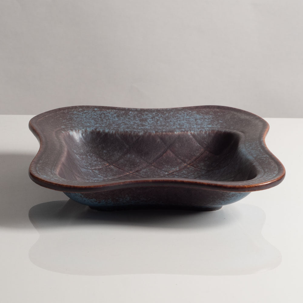 Gunnar Nylund for Rorstrand, Sweden, stoneware dish with blue and brown glaze H1103