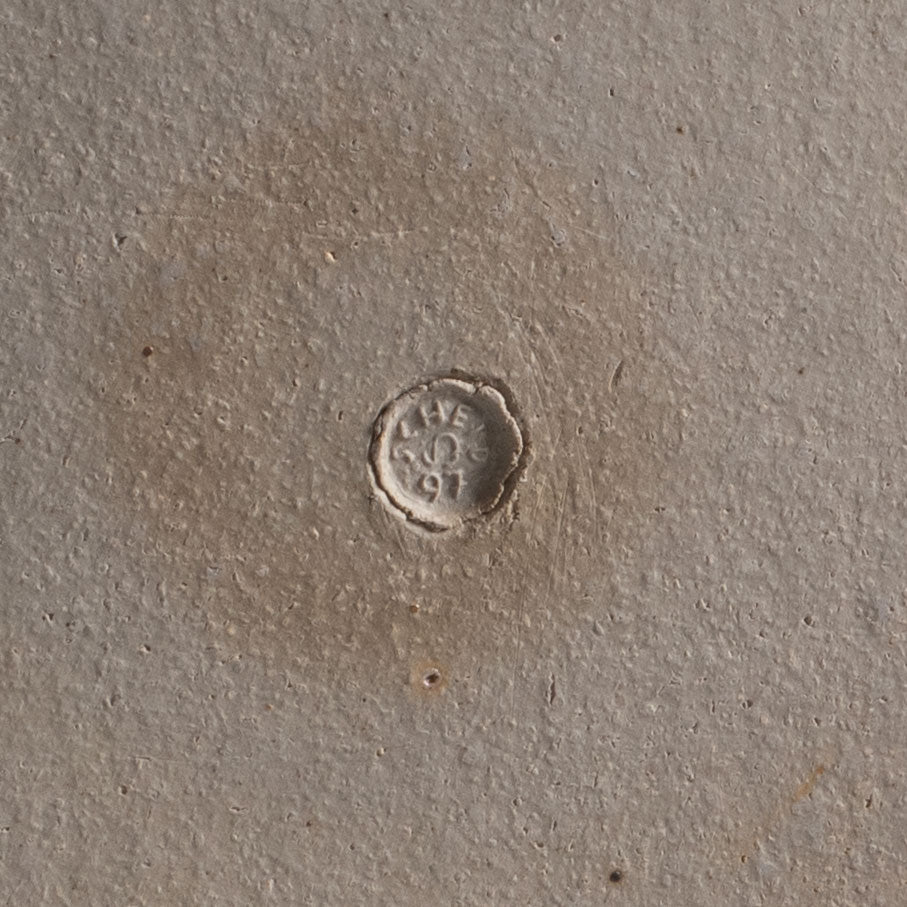 Ursula Scheid, Germany, large unique stoneware lidded box with blue and cream glaze L3756