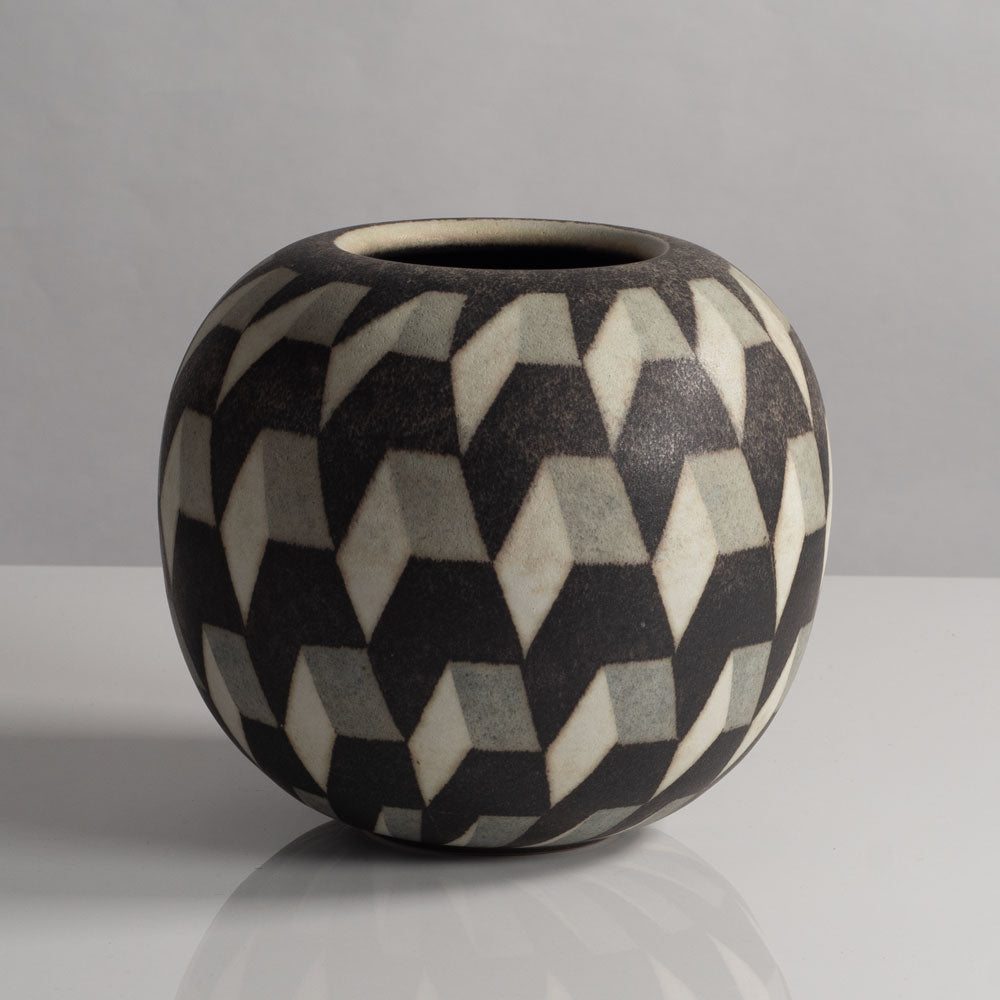 Inke Lerch-Brodersen, Germany, unique stoneware round vase with pattern M4059