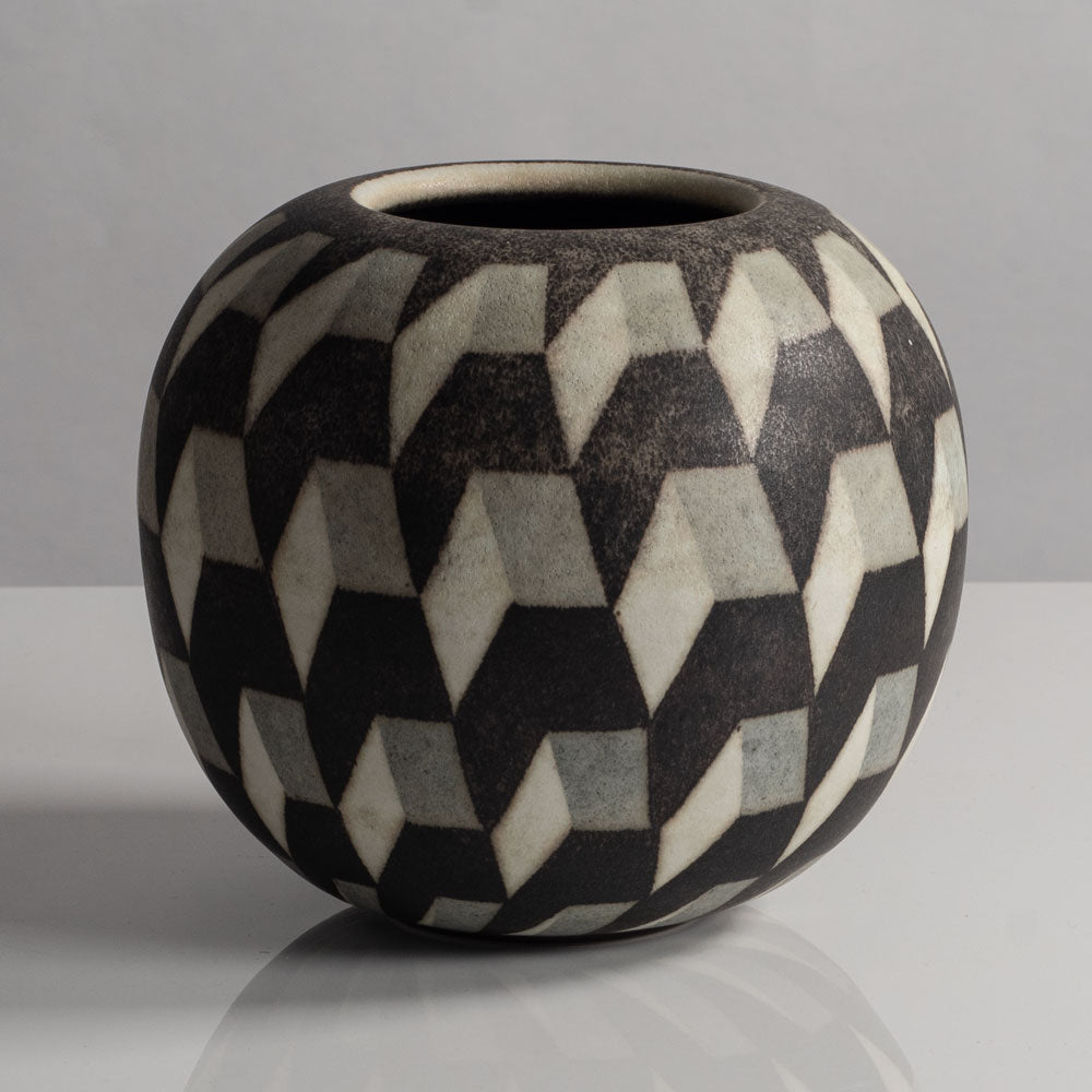 Inke Lerch-Brodersen, Germany, unique stoneware round vase with pattern M4059