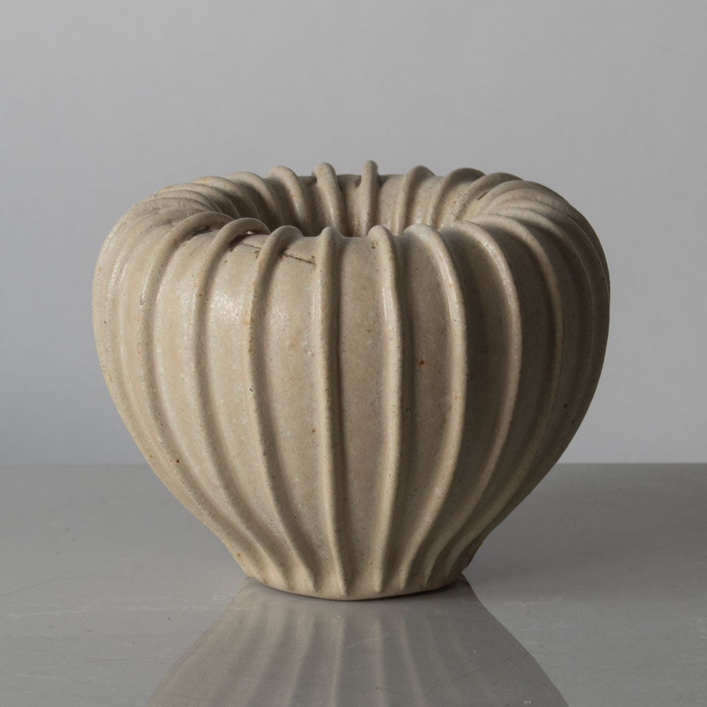 Arne Bang, Denmark ribbed stoneware vase with matte off-white glaze H1127