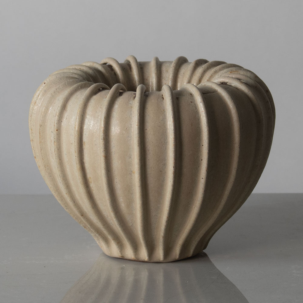 Arne Bang, Denmark ribbed stoneware vase with matte off-white glaze H1127
