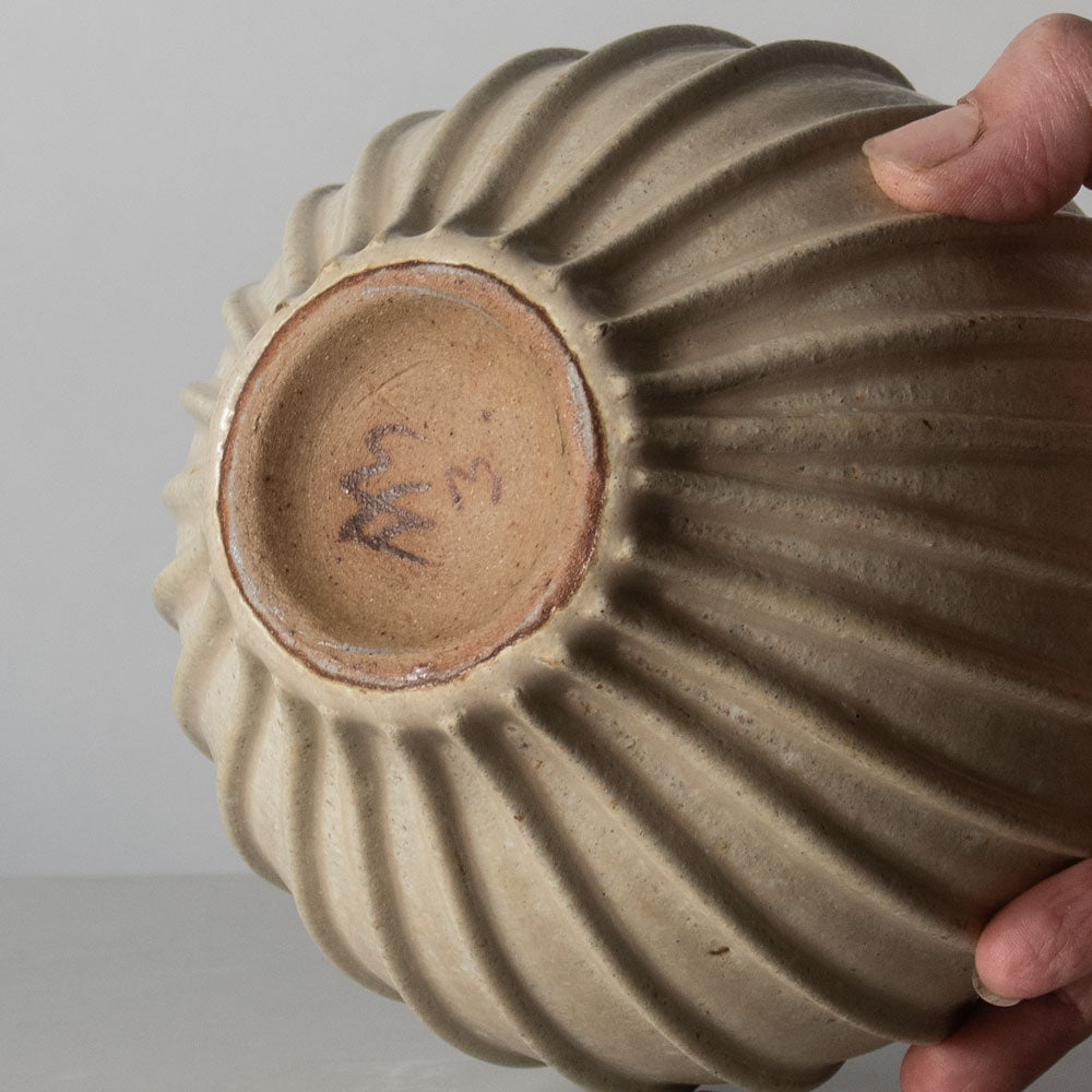 Arne Bang, Denmark ribbed stoneware vase with matte off-white glaze H1127