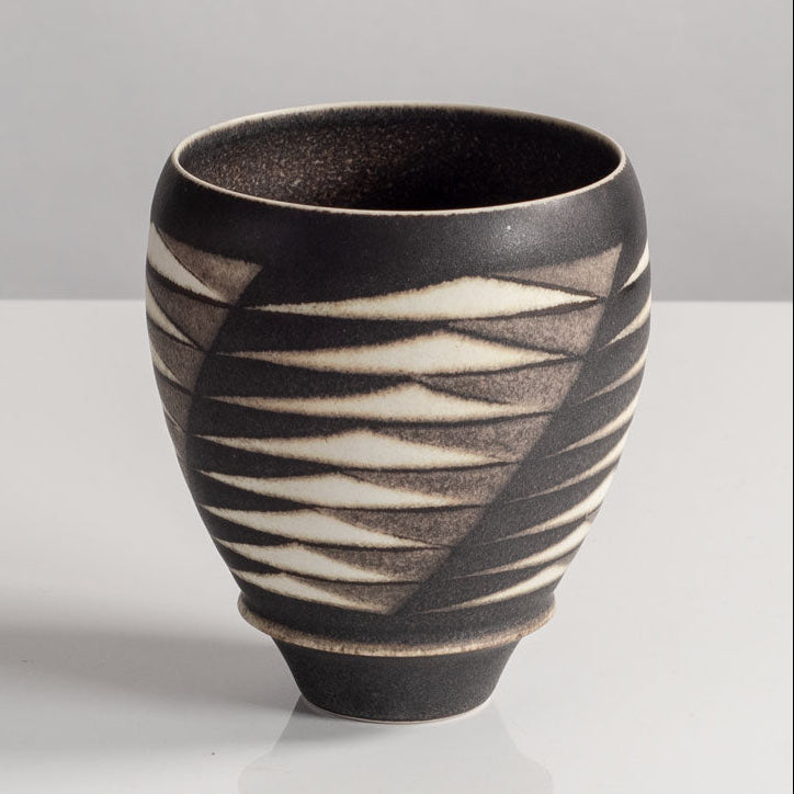 Inke Lerch-Brodersen, Germany, unique stoneware vase with geometric pattern M4061
