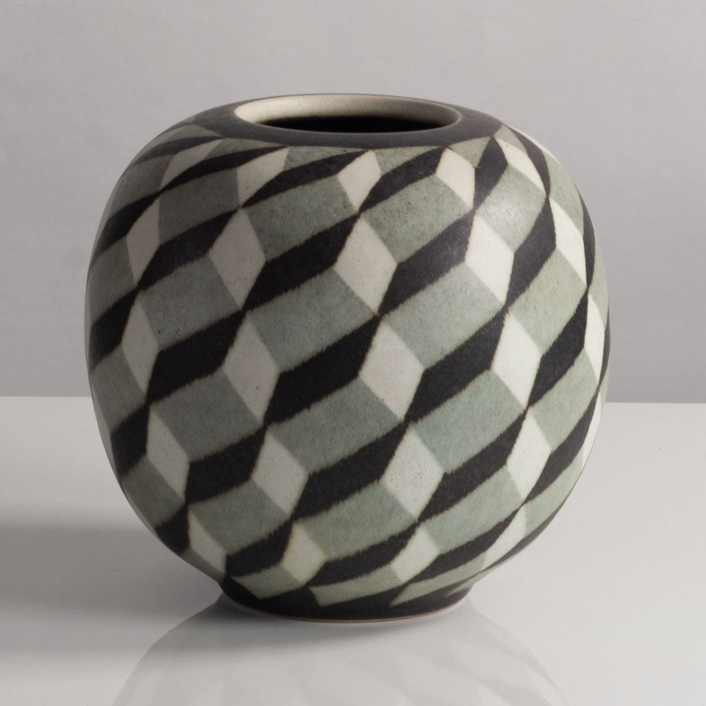 Inke Lerch-Brodersen, Germany, unique stoneware round vase with pattern M4052