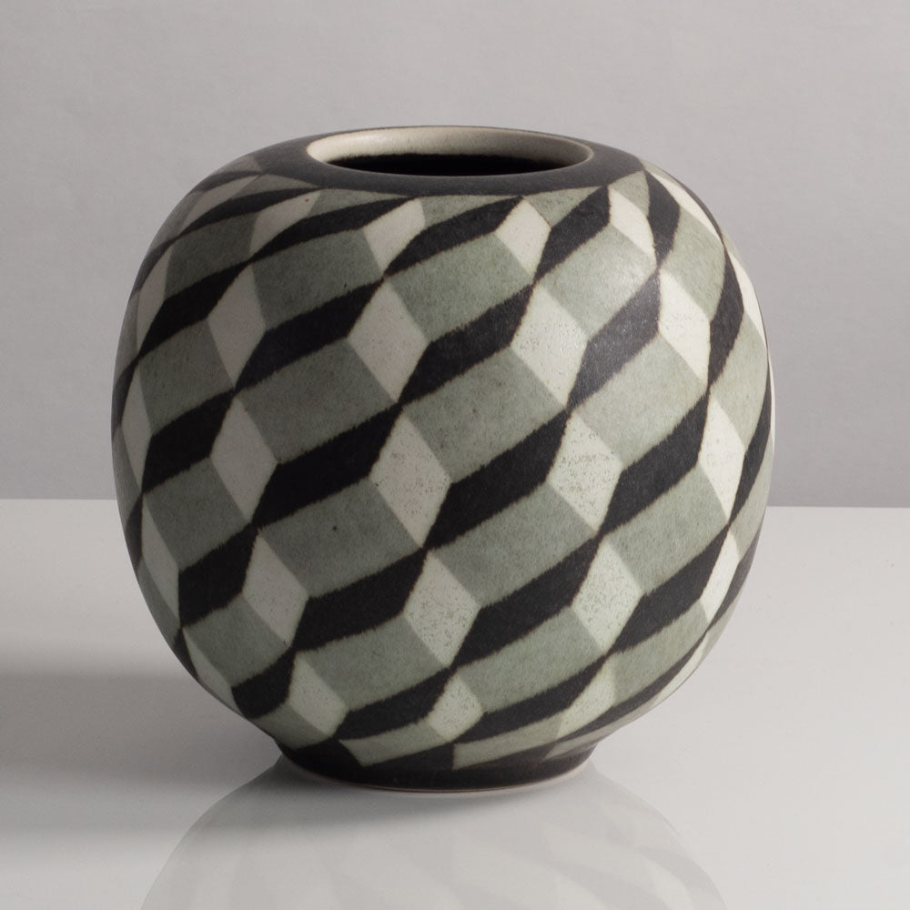 Inke Lerch-Brodersen, Germany, unique stoneware round vase with pattern M4052