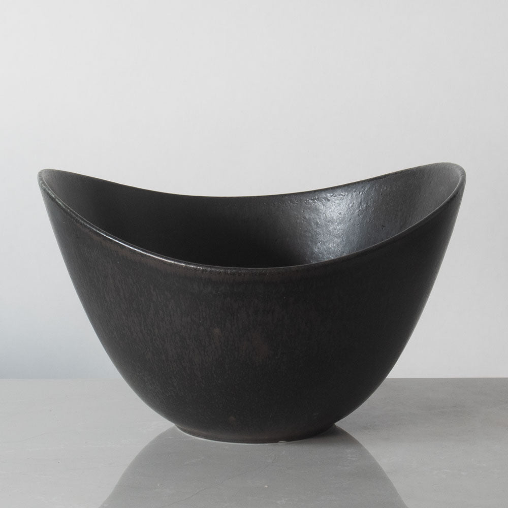 Gunnar Nylund for Rörstrand, Sweden, large ovoid bowl with black haresfur glaze J1012