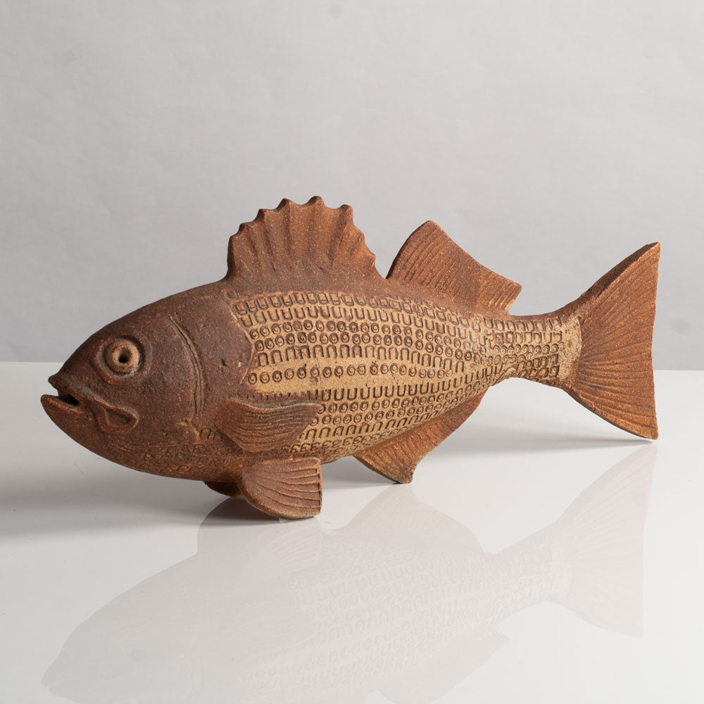 Ben Bates, UK, stoneware fish with iron oxide wash L4004