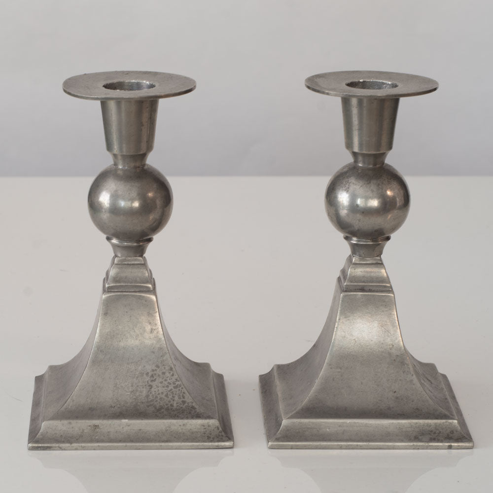 Just Andersen, Denmark, pair of pewter metal candleholders K2692