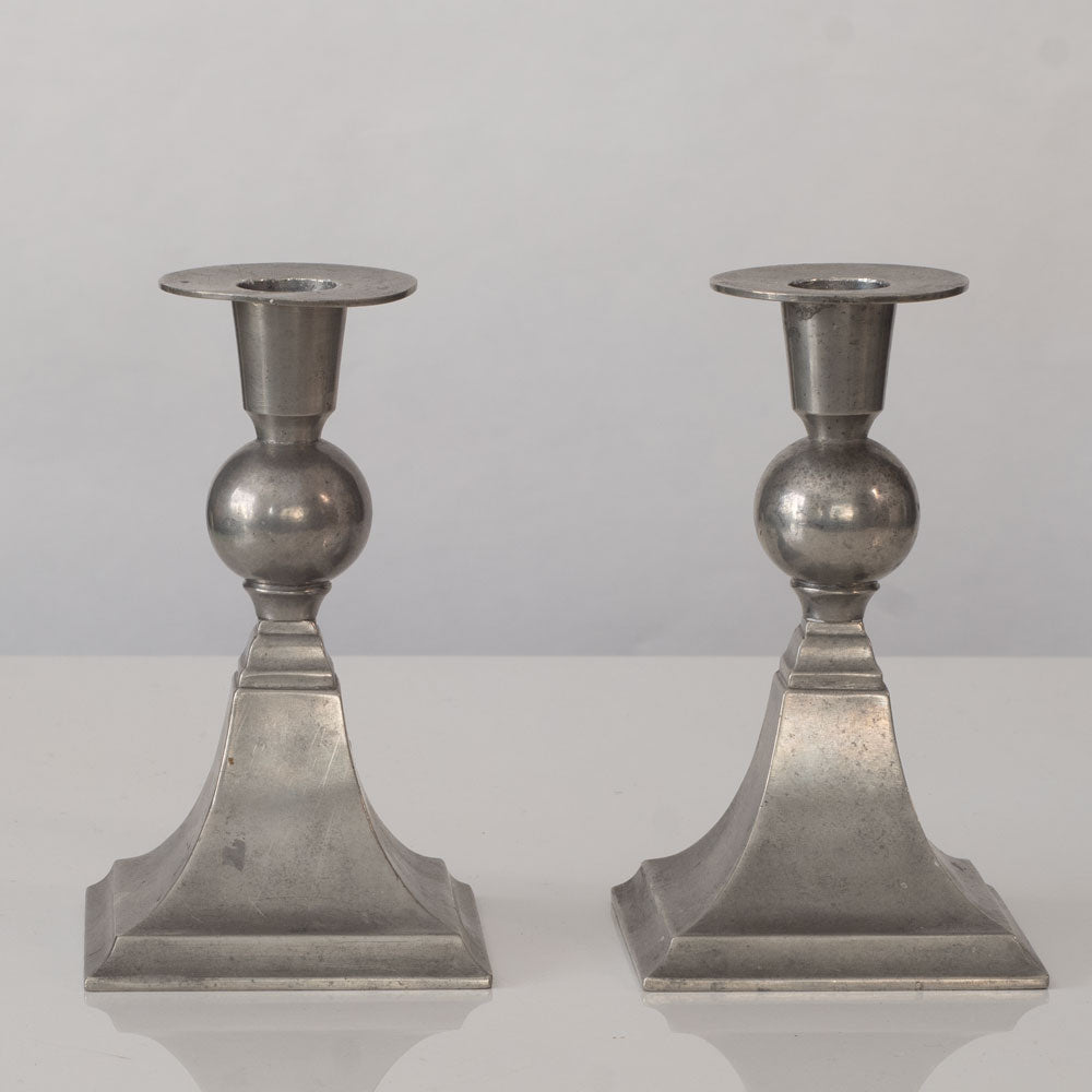 Just Andersen, Denmark, pair of pewter metal candleholders K2692