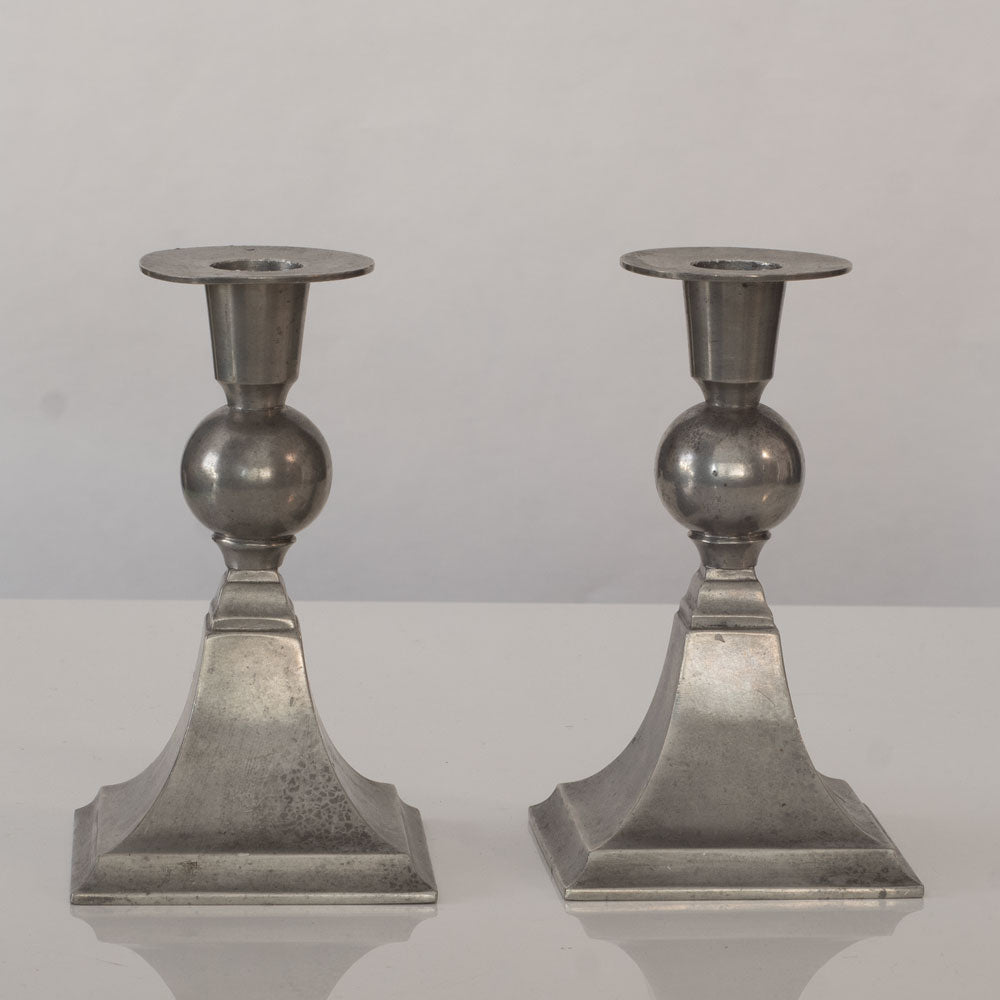 Just Andersen, Denmark, pair of pewter metal candleholders K2692