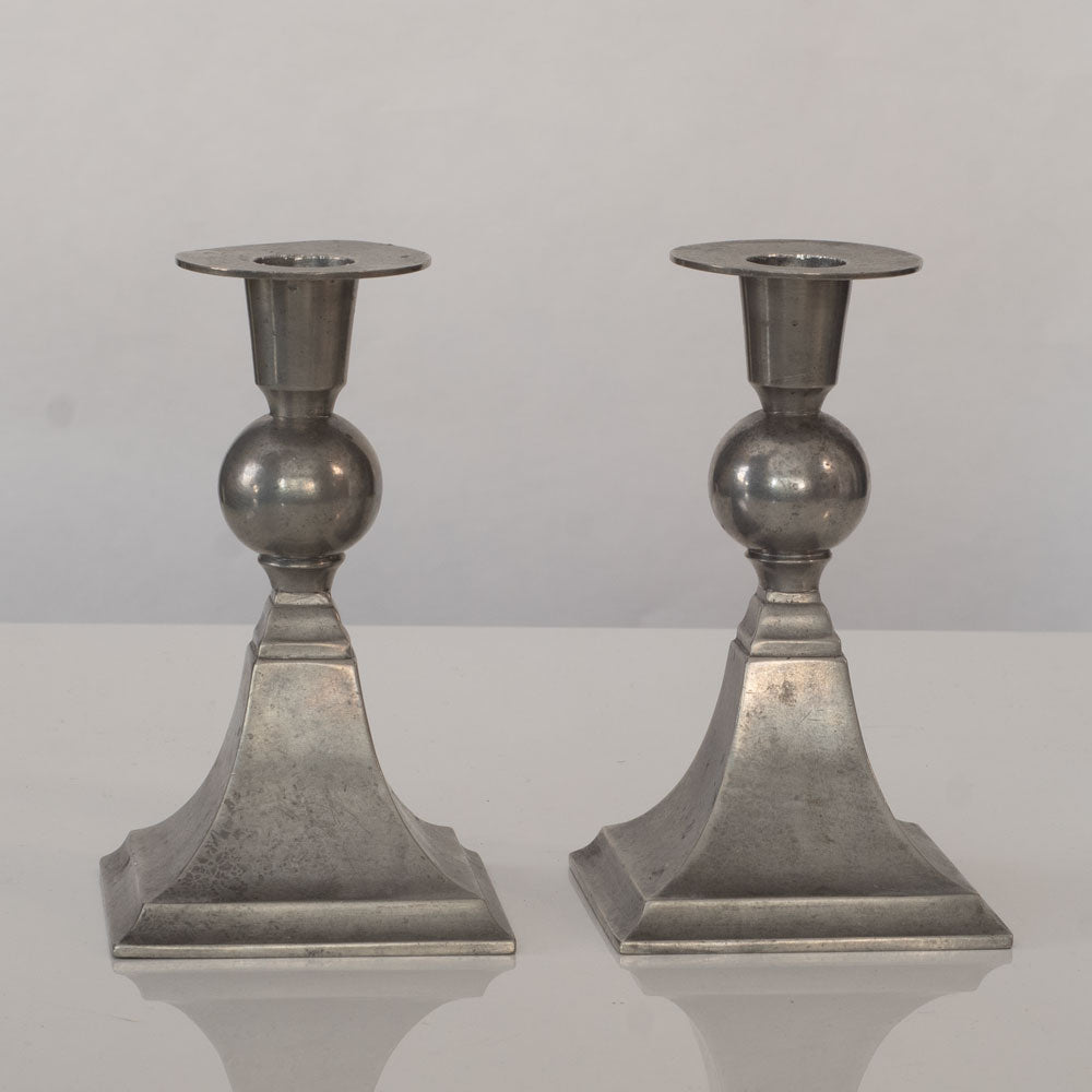 Just Andersen, Denmark, pair of pewter metal candleholders K2692