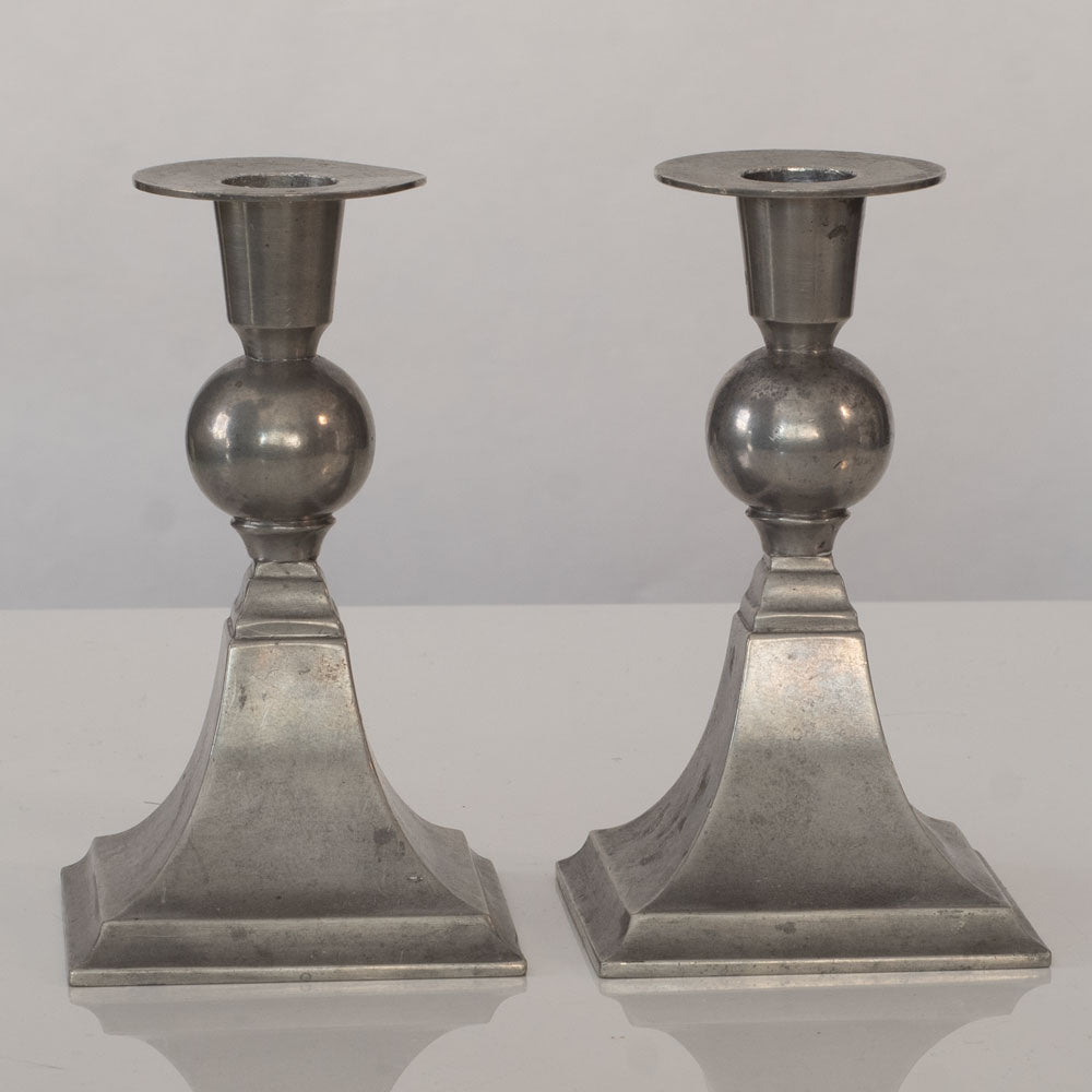 Just Andersen, Denmark, pair of pewter metal candleholders K2692
