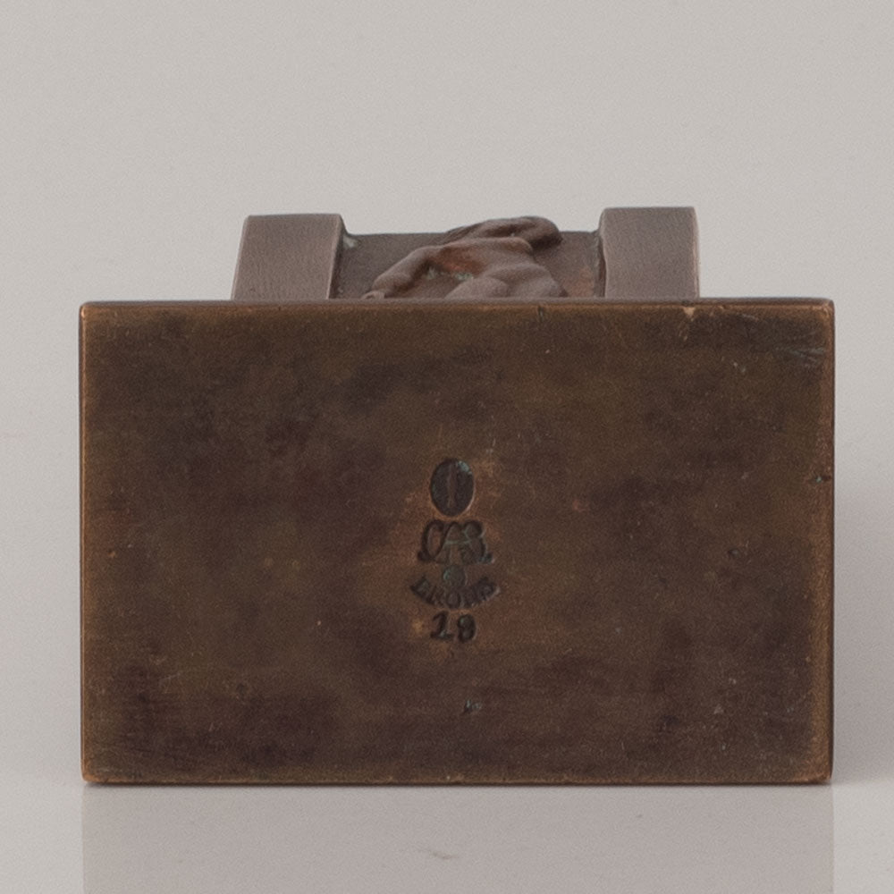GAB, Sweden, square bronze letter holder with figures in relief L3545