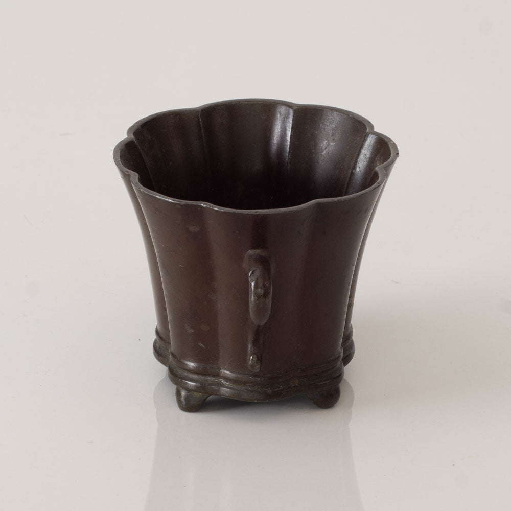 Just Andersen, Denmark, handled scalloped vessel in disko metal L3218