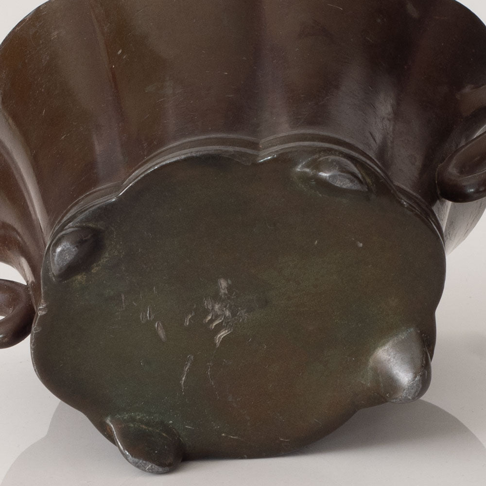 Just Andersen, Denmark, handled scalloped vessel in disko metal L3218