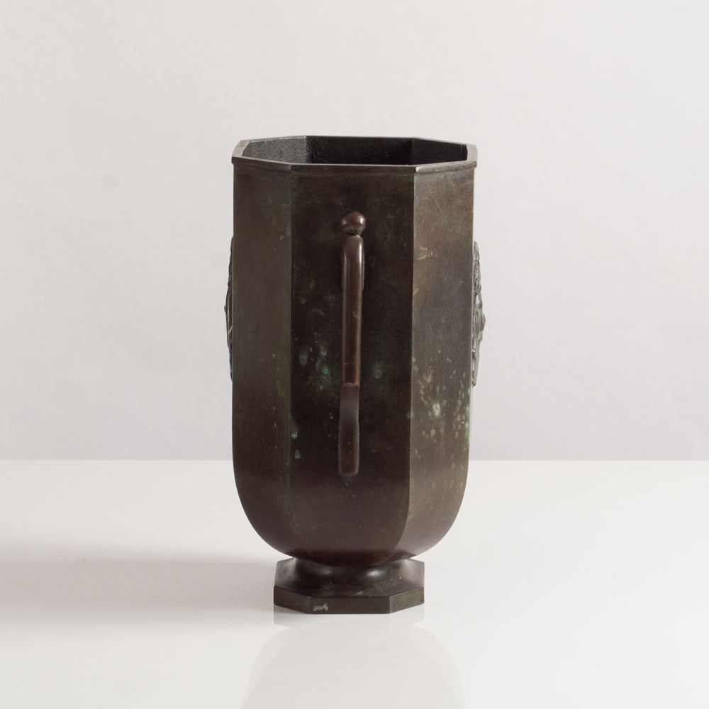 Jacob Ängman for GAB, Sweden, bronze handled vase with Don Quixote in relief L3391