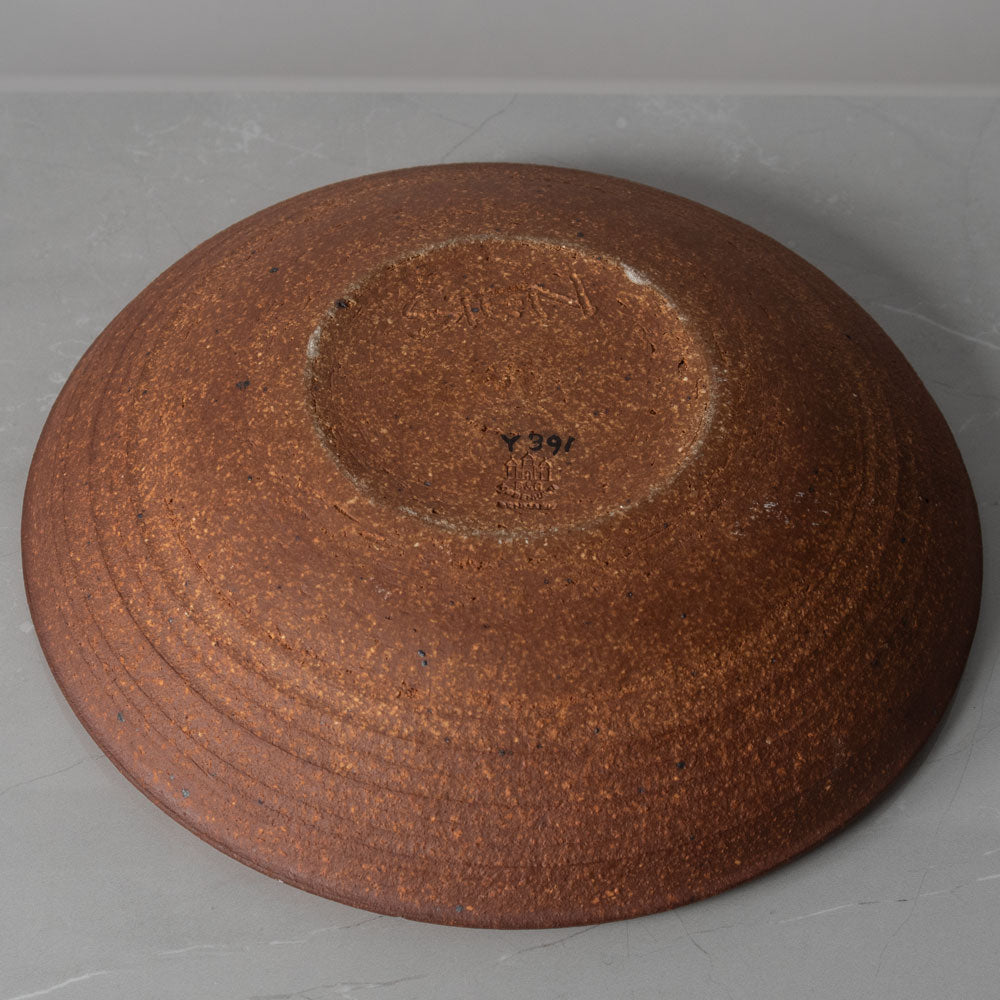 Sten Lykke Madsen for Bing and Grondahl, Denmark, stoneware dish with underglaze abstract painted design D7740