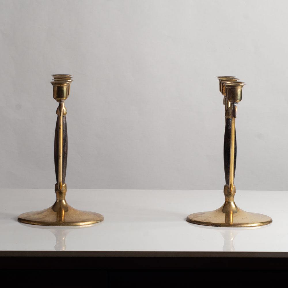 OH Lagerstedt, Sweden, pair of brass and wood candelabras L3781