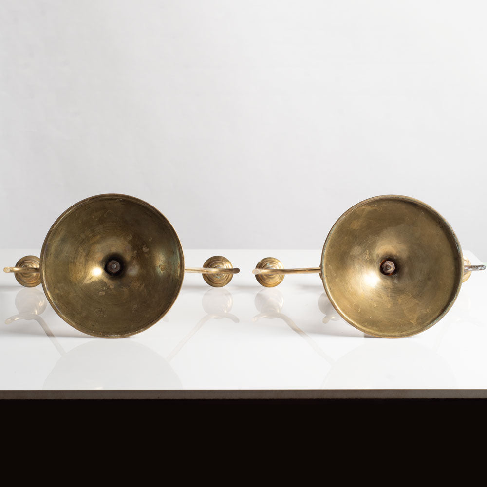 OH Lagerstedt, Sweden, pair of brass and wood candelabras L3781