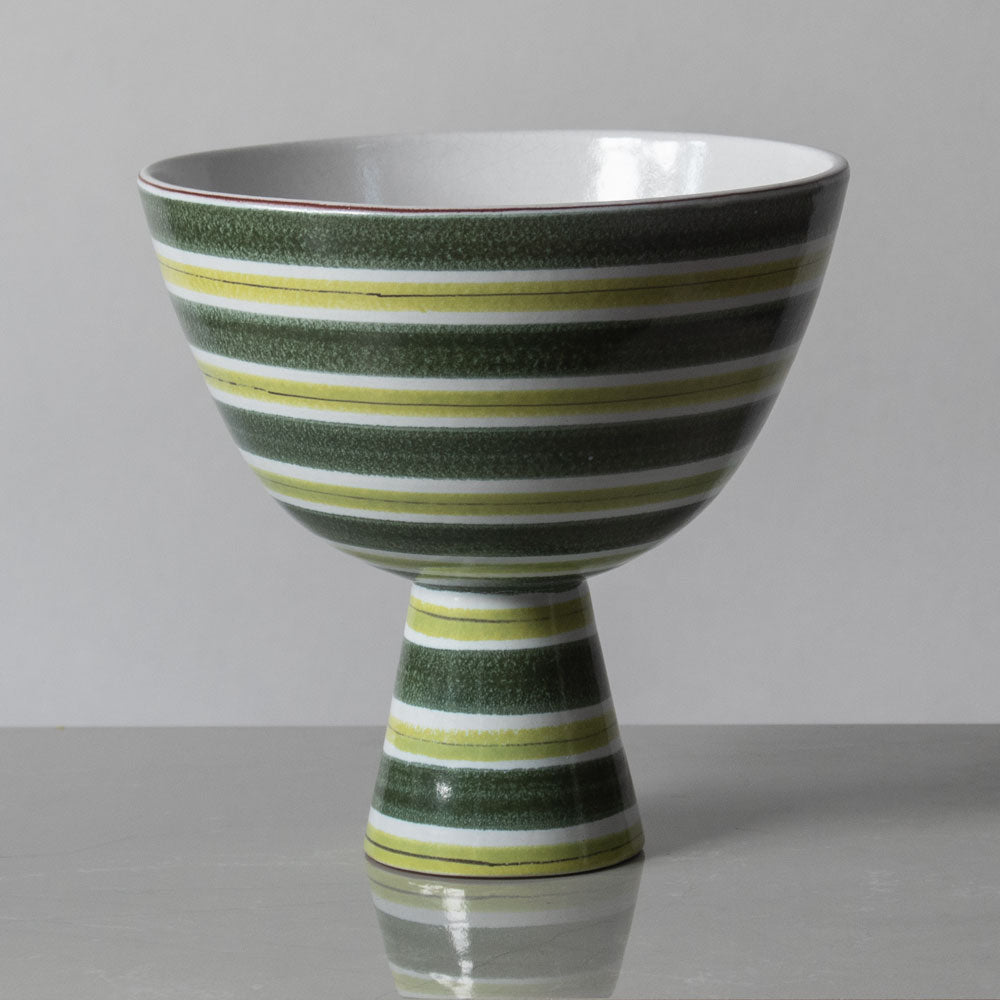 Stig Lindberg for Gustavsberg, Sweden, striped earthenware footed bowl  in green and white K2262