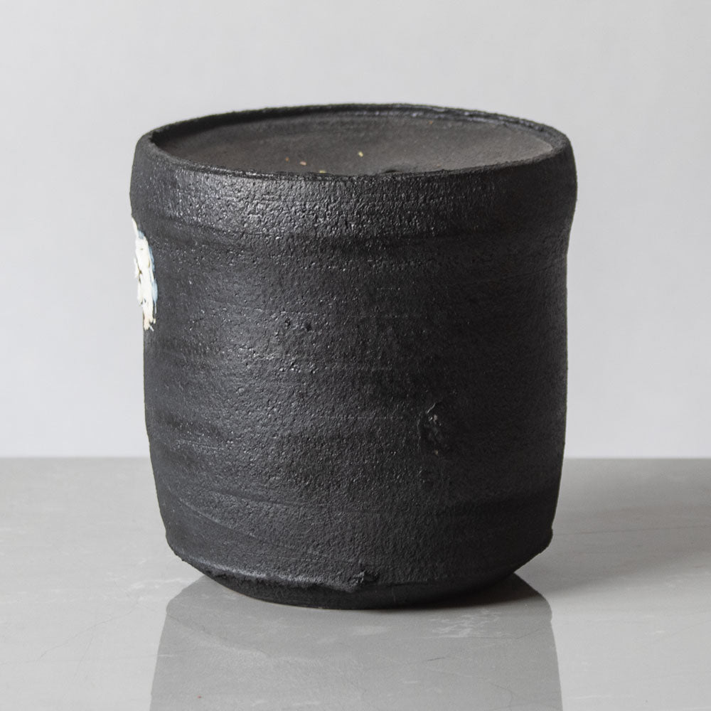 Dan Kelly, UK, stoneware pot with matte black glaze and white band K2157