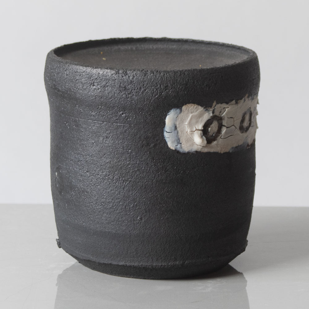 Dan Kelly, UK, stoneware pot with matte black glaze and white band K2157