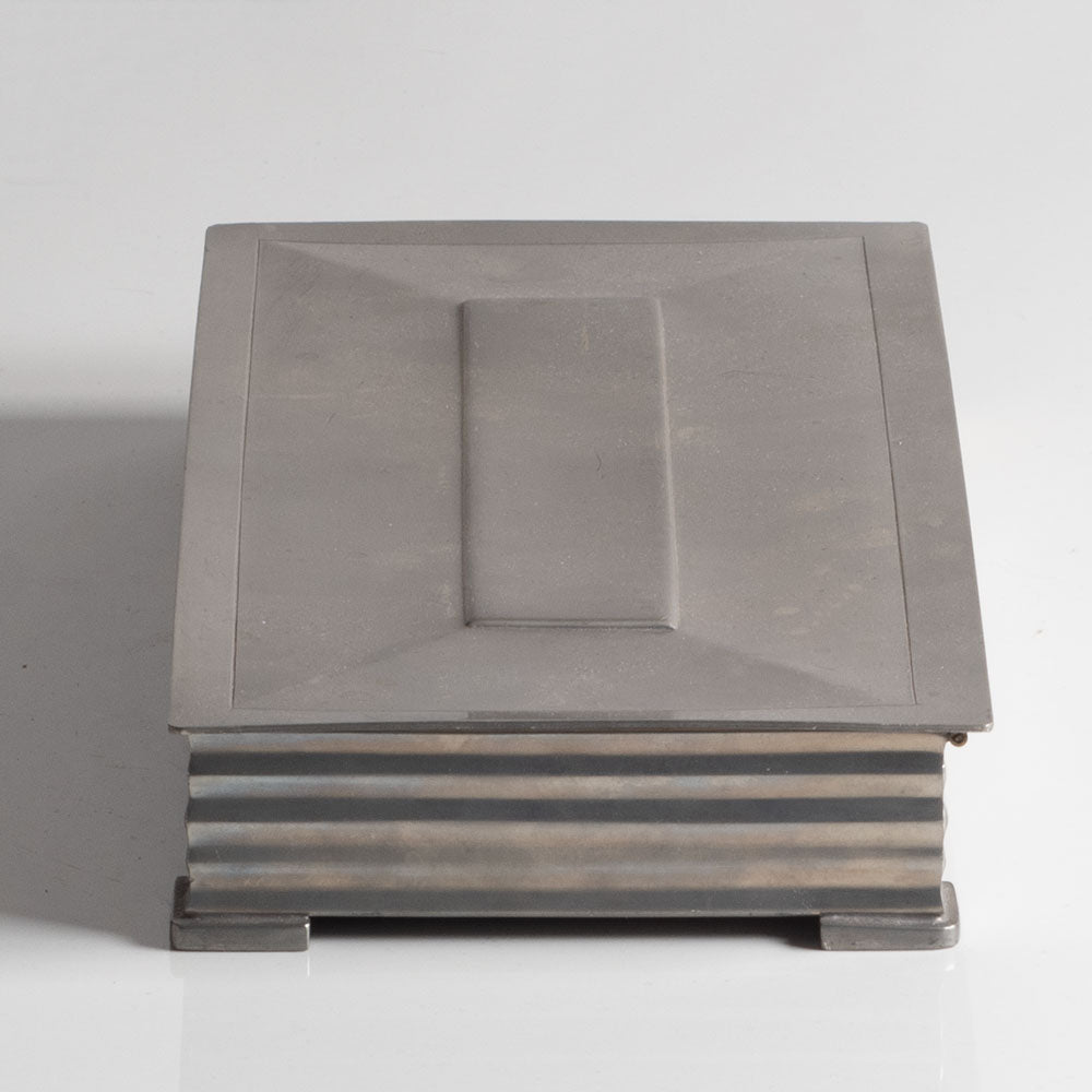 GAB Tenn, Sweden, pewter box with wood interior, pewter cups, and gaming chips L3699