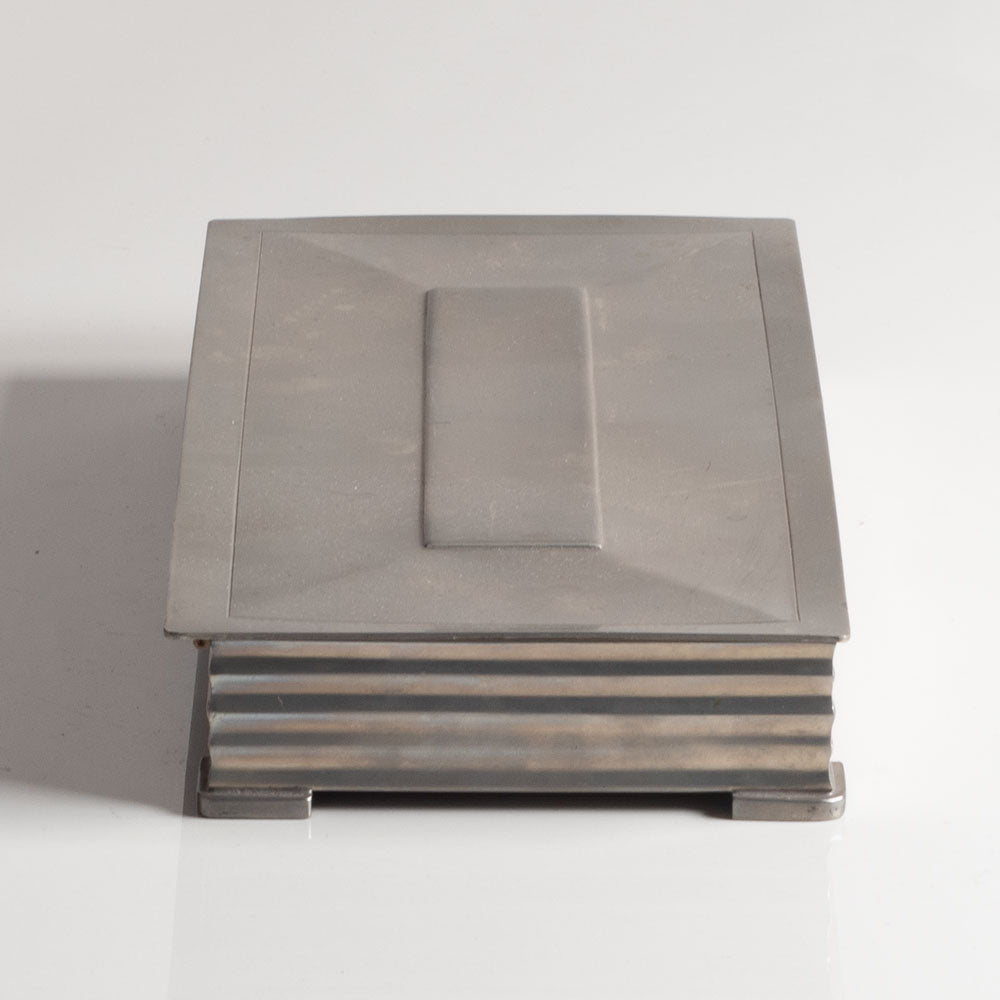 GAB Tenn, Sweden, pewter box with wood interior, pewter cups, and gaming chips L3699