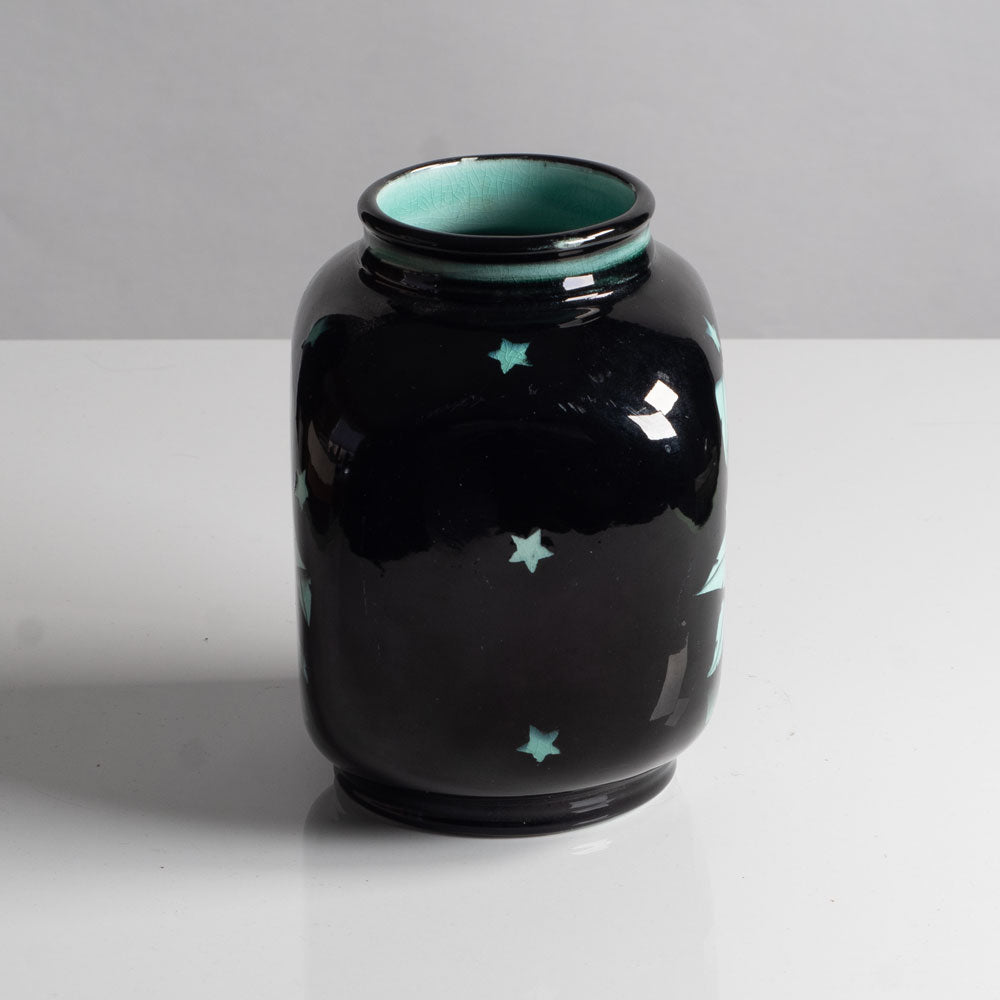 Ilse Claesson, Sweden, Light turquois and black vase with elephant for Rorstrand L3063