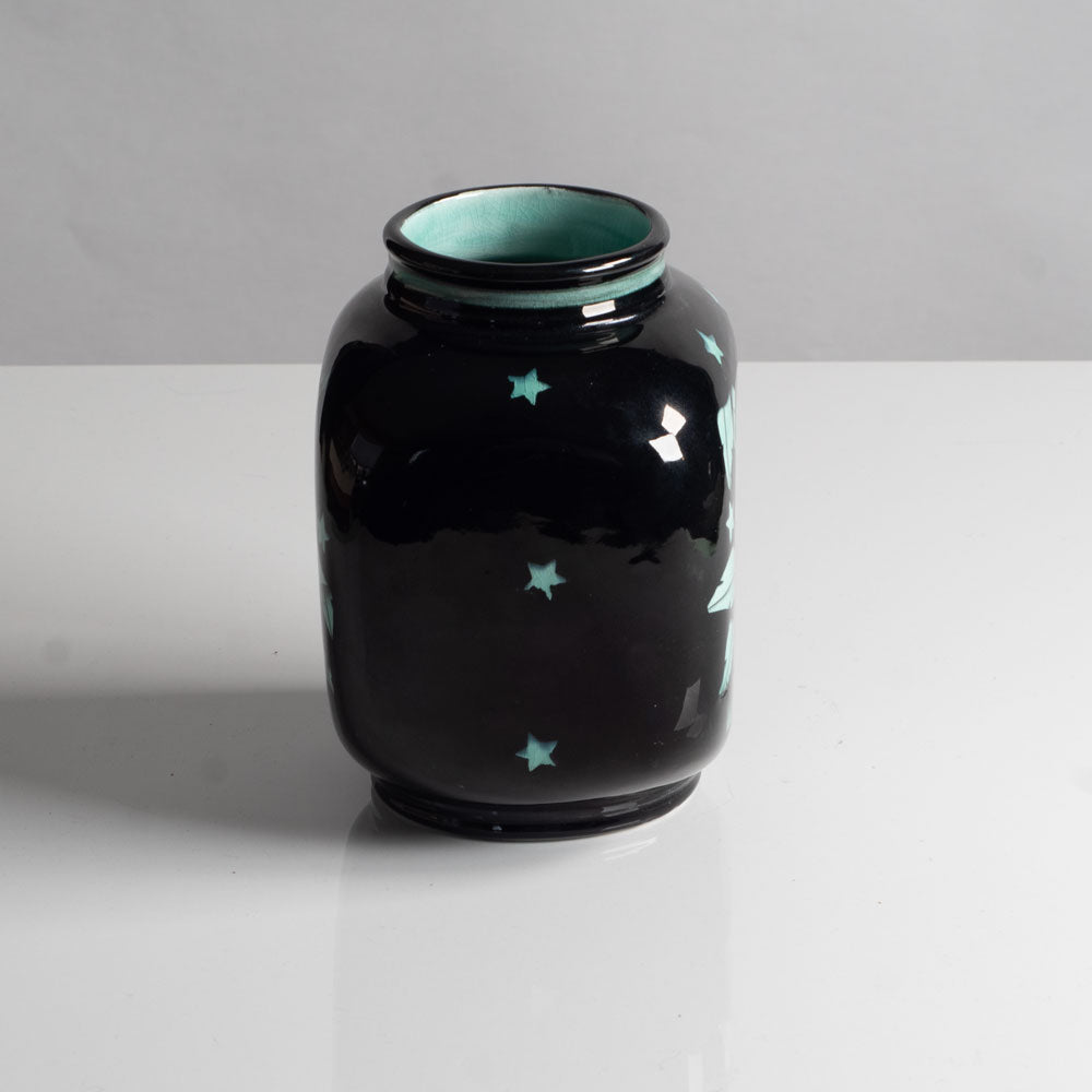Ilse Claesson, Sweden, Light turquois and black vase with elephant for Rorstrand L3063