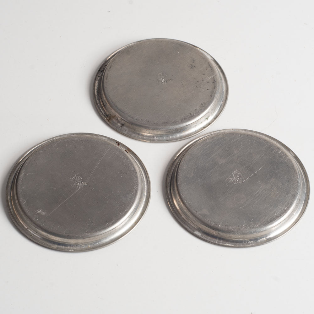 CG Hallberg, Sweden, set of three pewter coasters L3369