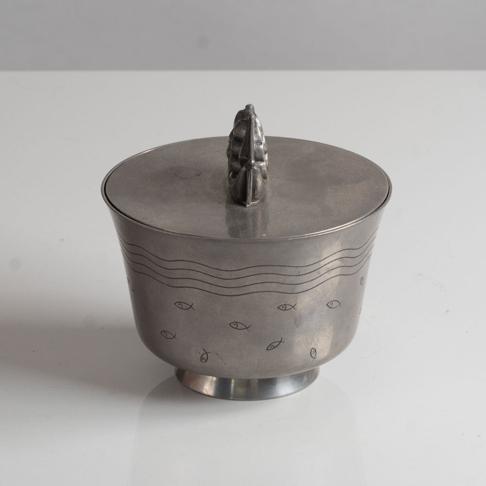 Schreuder & Olsson, Sweden, pewter deco lidded bowl L3040