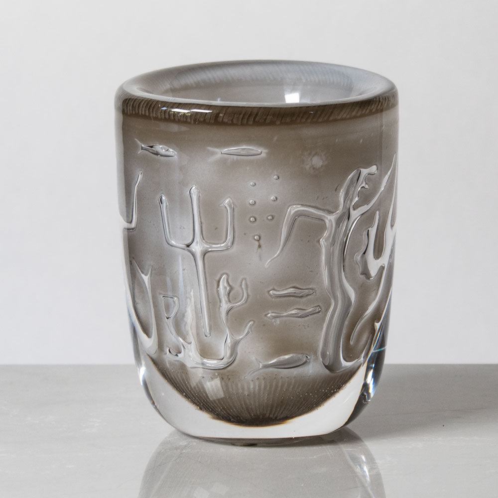 Edvin Öhrström for Orrefors, "ariel" vase in gray and clear glass K2192