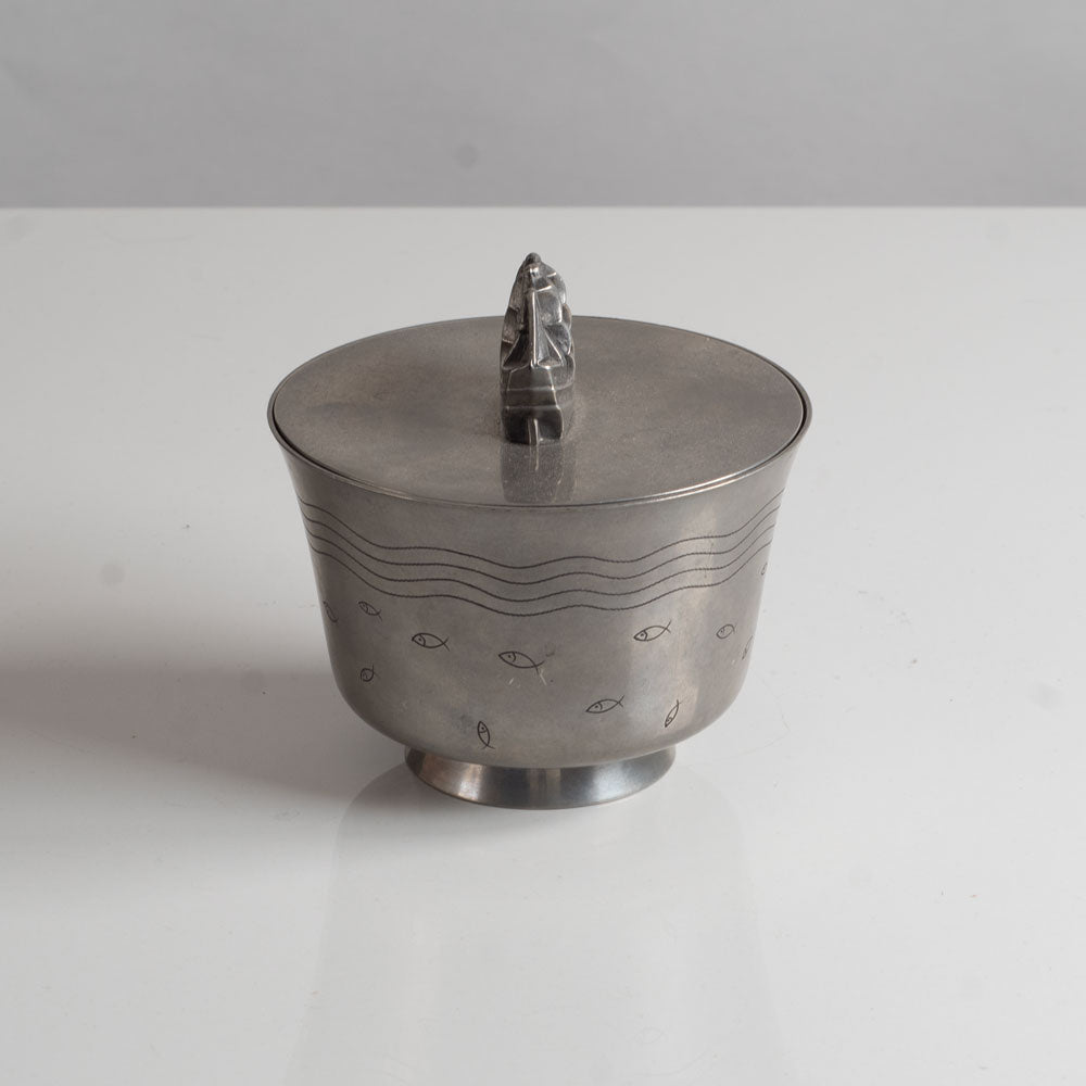 Schreuder & Olsson, Sweden, pewter deco lidded bowl L3040