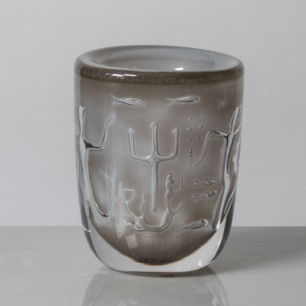Edvin Öhrström for Orrefors, "ariel" vase in gray and clear glass K2192