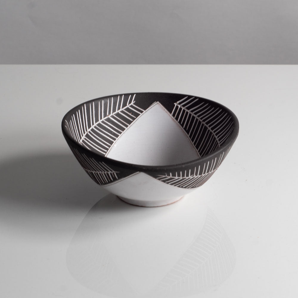 Gabriel Keramik, black and white ceramic bowl with incised decoration, Sweden