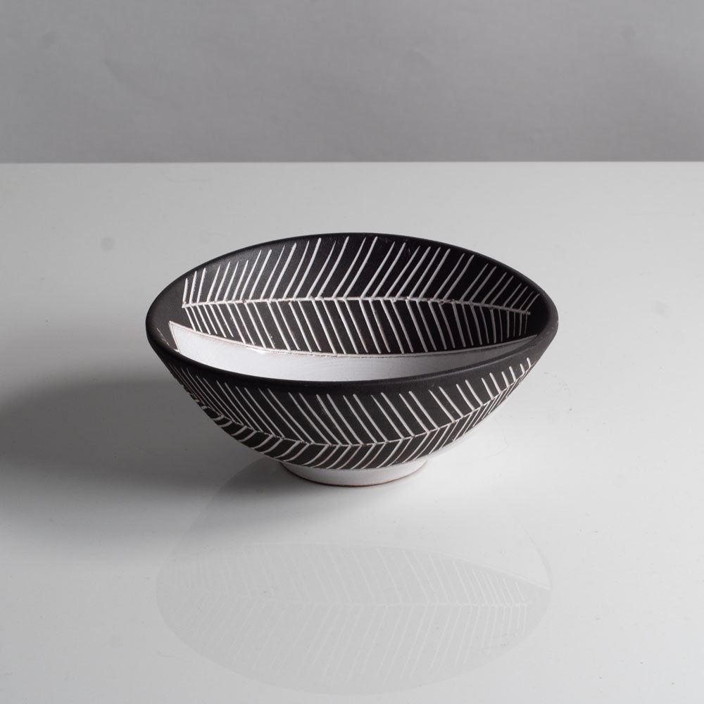 Gabriel Keramik, black and white ceramic bowl with incised decoration, Sweden